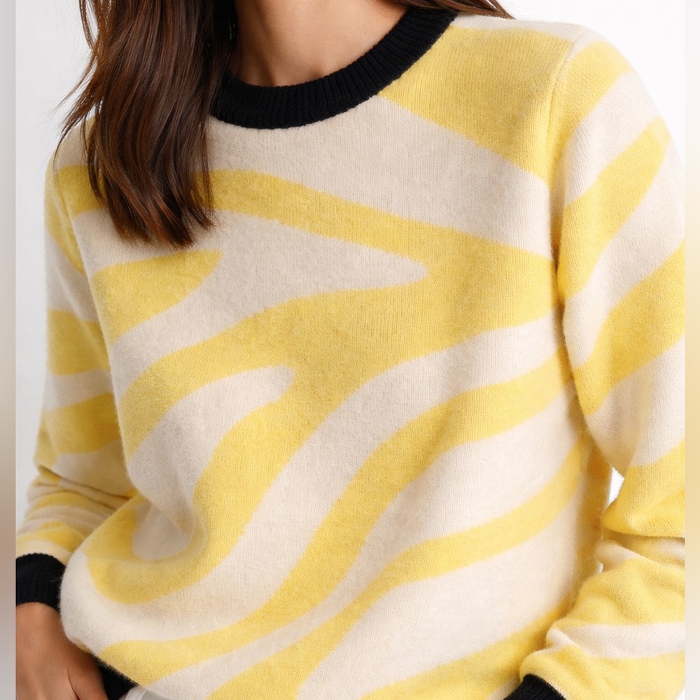 Brodie 100% Cashmere Sweater | Yellow & Ivory Abstract | Size S